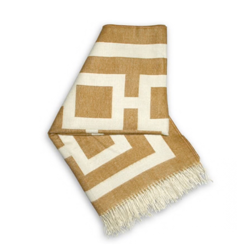 Jonathan Adler Tan and White Geometric Throw Blanket